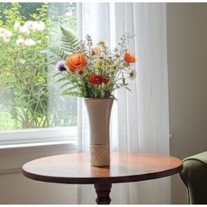 7"‎  Ceramic Flower Vase  Ivory Embossed On Bottom, Silver Trim